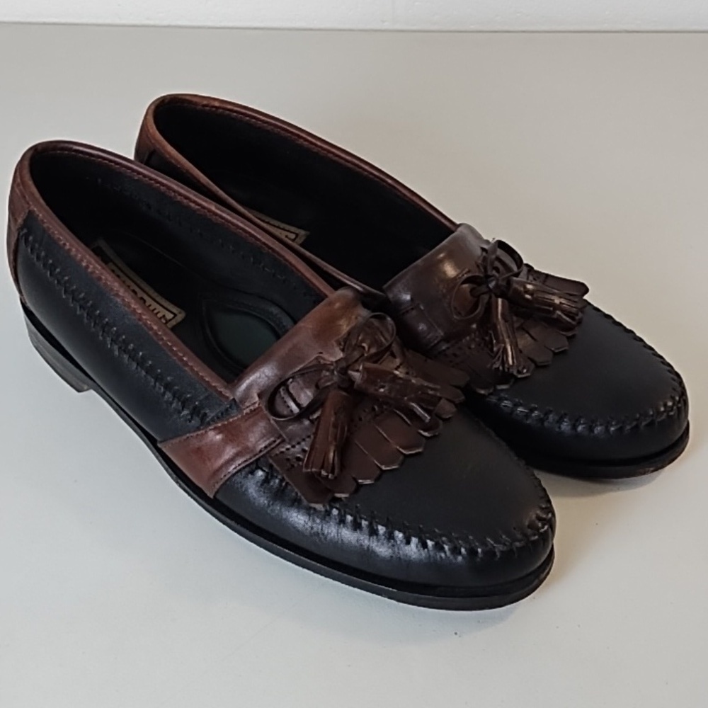 J Murphy Soft Supple Leather Uppers & Soles Black & Brown Tassel Loafers 10N